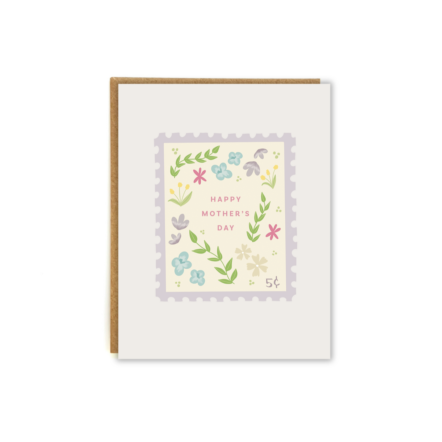Fun stamp decorated with florals with the phrase "Happy mother's day"