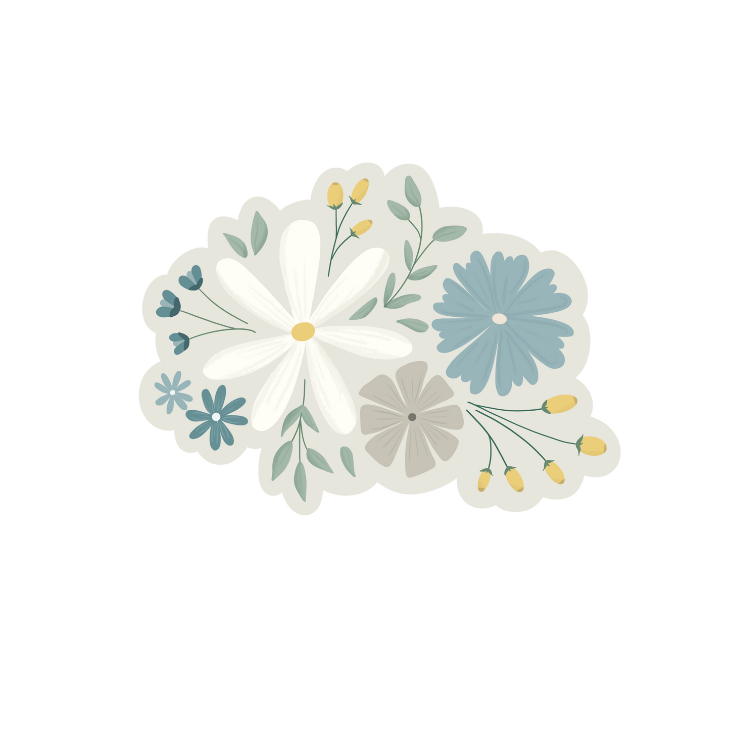 Sticker illustrating elegant pressed layflat flowers
