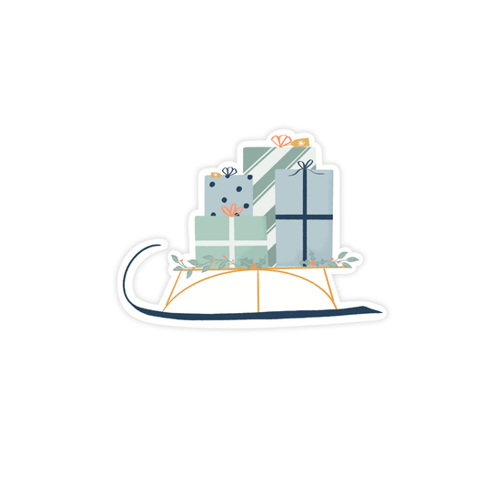 cute sleigh carrying wrapped christmas gifts