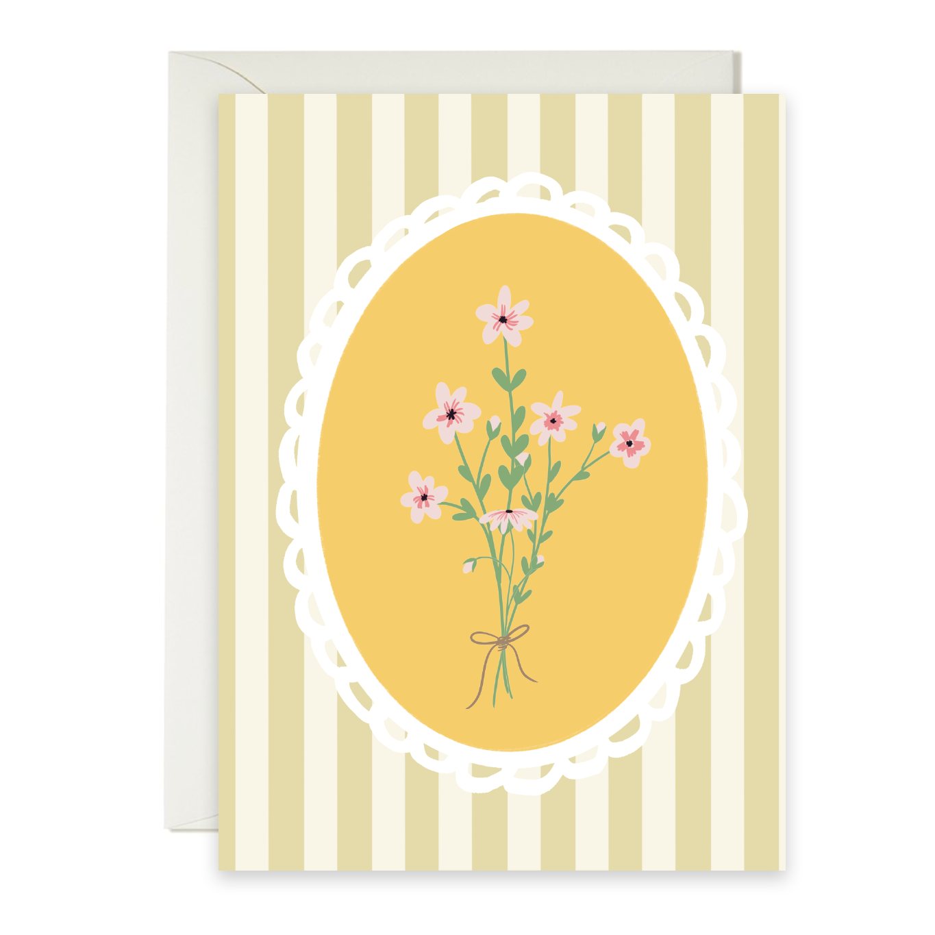 Greeting card with floral design on a yellow striped background
