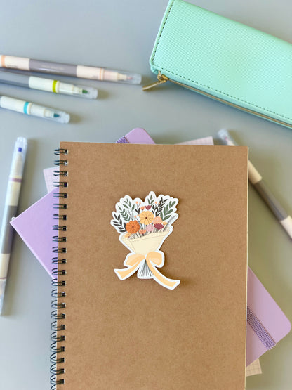 Flower bouquet sticker being used with other stationery products