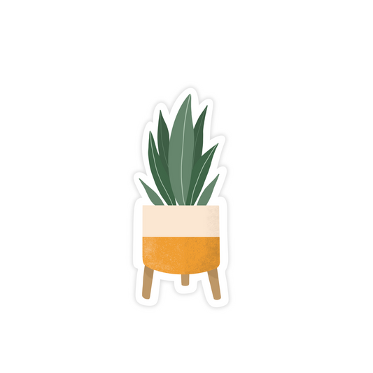 Sticker Illustration of a potted plant in a color block pot.