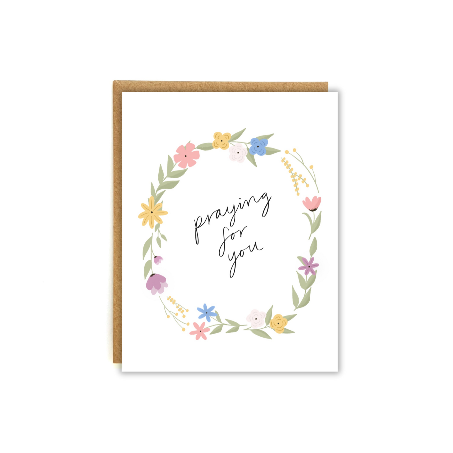 Floral arrangement design around the phrase "praying for you"