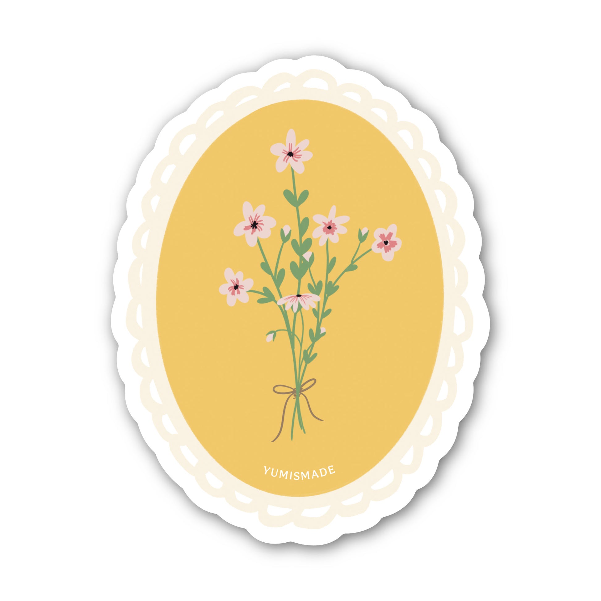 Sticker with floral design on a yellow background