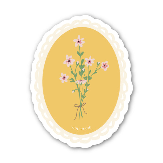 Sticker with floral design on a yellow background